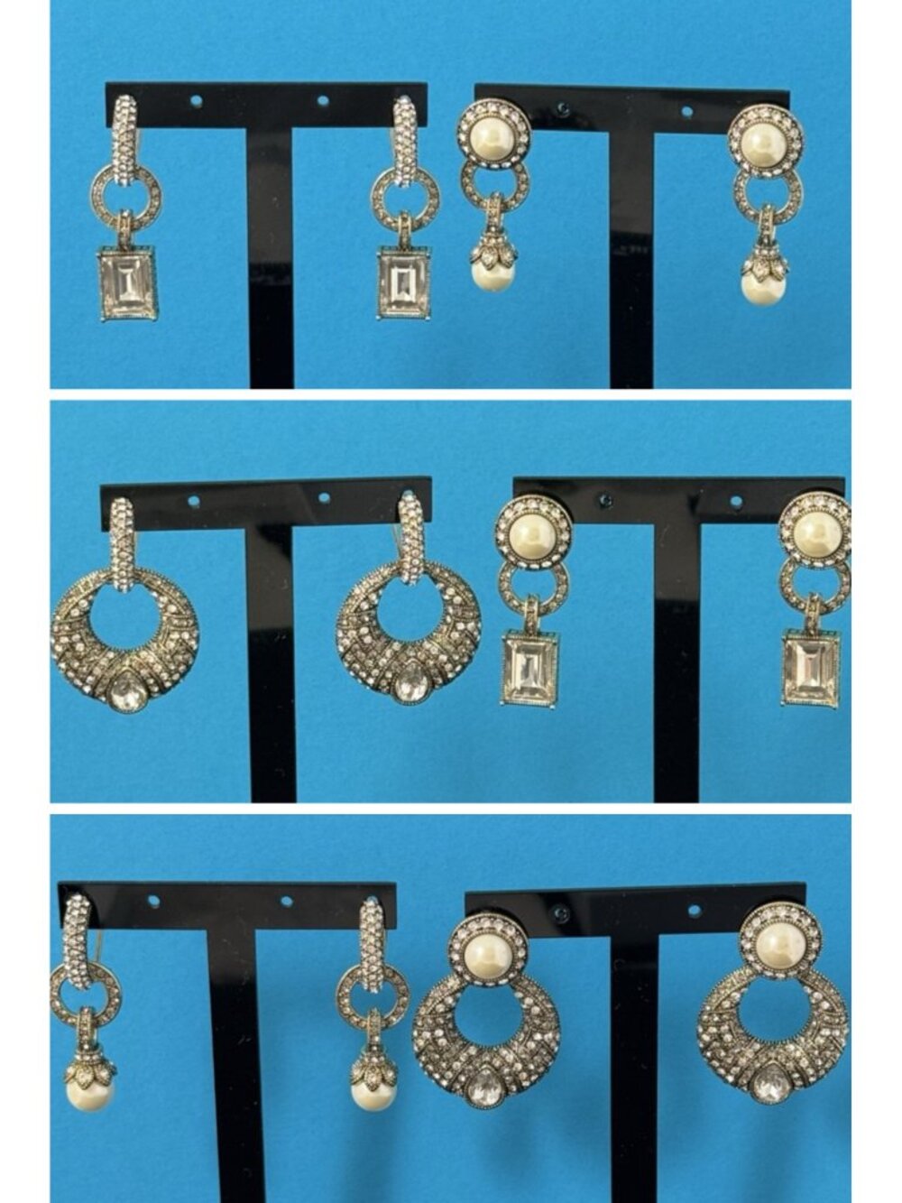 Heidi Daus Interchangeable Earring Set 3 Charm Styles Crystal Pearl Gold Tone